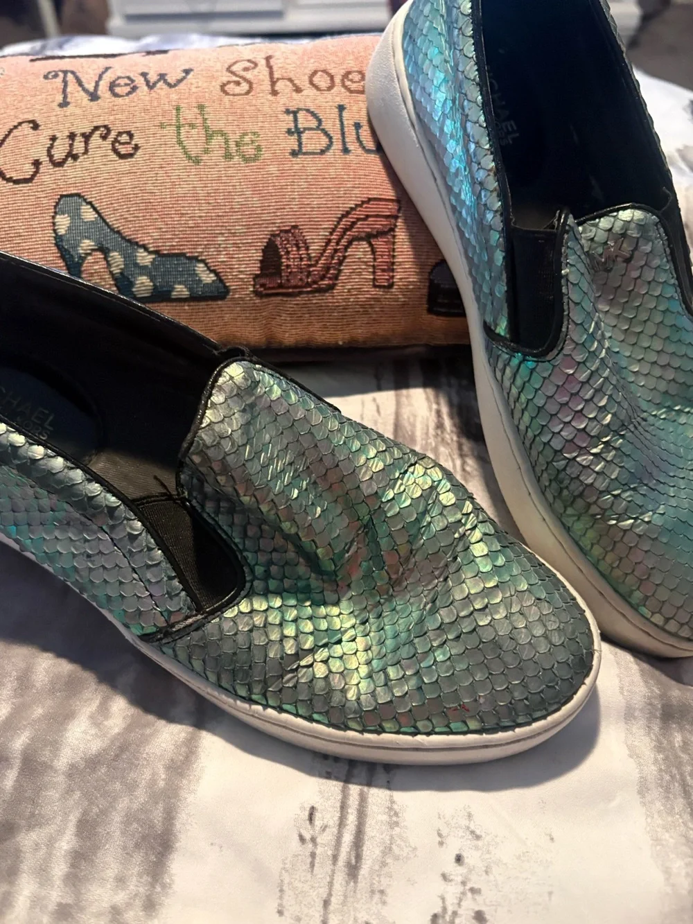 Michael Kors Iridescent gold snakeskin  Slip-On Sneakers.  Sz 8